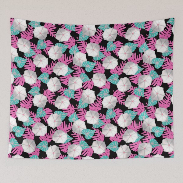 Item preview, Moonflowers - pink and turquoise on black designed and sold by MarcyBrennanArt.