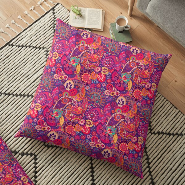 Epic Oriental Hippie Bohemian Traditional Moroccan Handmade Floral Seamless Pattern Artwork Floor Pillow