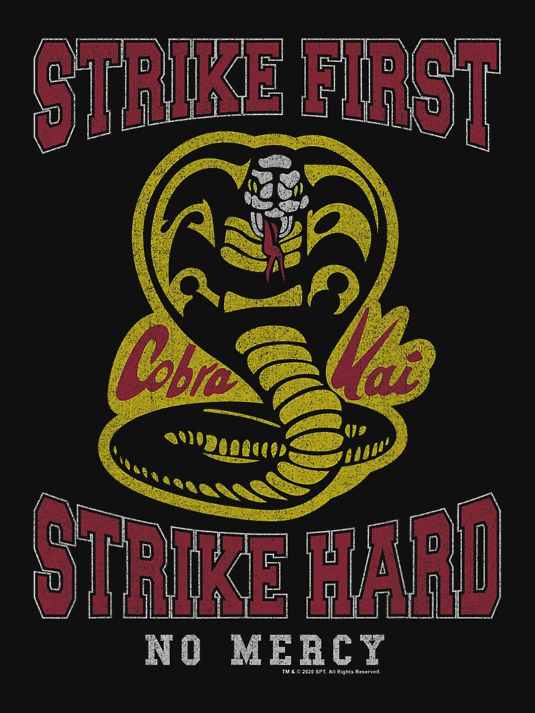  Karate Kid Strike First Cobra Kai Logo Crew T-Shirt : Clothing,  Shoes & Jewelry