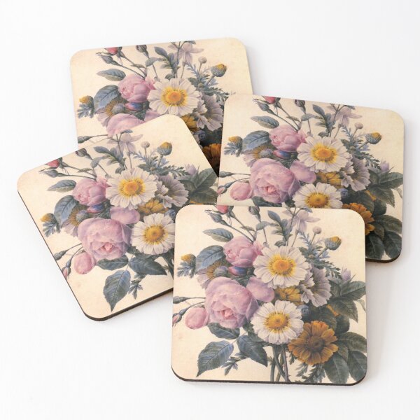 Item preview, vintage botanical art, beautiful yellow daisy and pink rose flowers. designed and sold by naturematters.