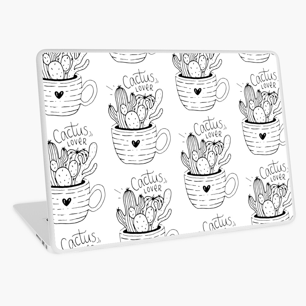 Cactus Lover Black and White - Home sweet home Laptop Skin