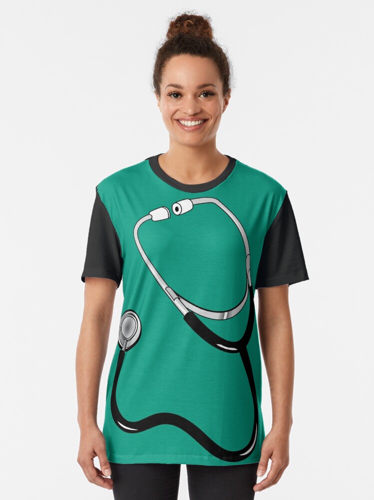 t shirt with stethoscope around neck