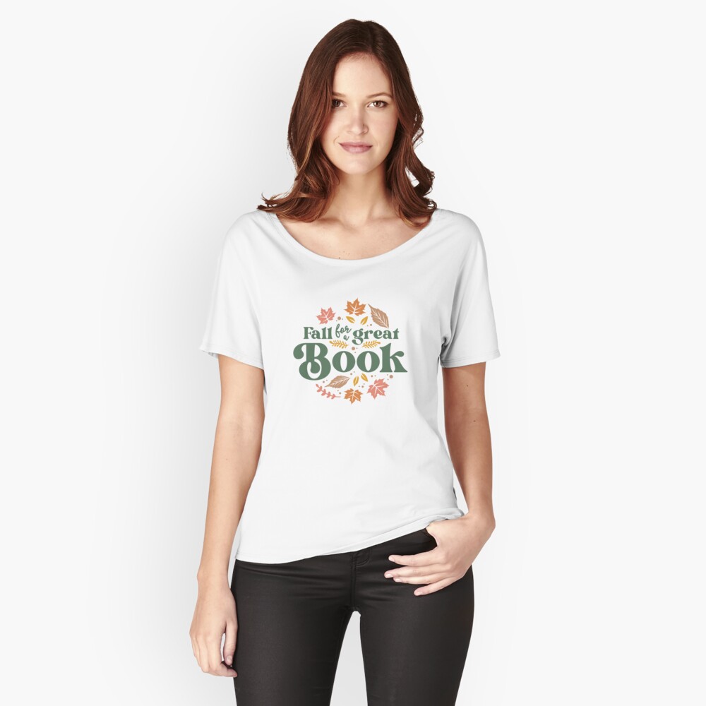  FALL INTO A GOOD BOOK Reader Autumn Reading Books Meme T-Shirt  : Clothing, Shoes & Jewelry
