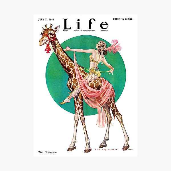 Item preview, The Nectarine Riding a Giraffe   1921 July 21 - Life Cover  Vintage Illustration Poster-Life Vintage 1921 Magazine Advertising designed and sold by TeeARTHY.