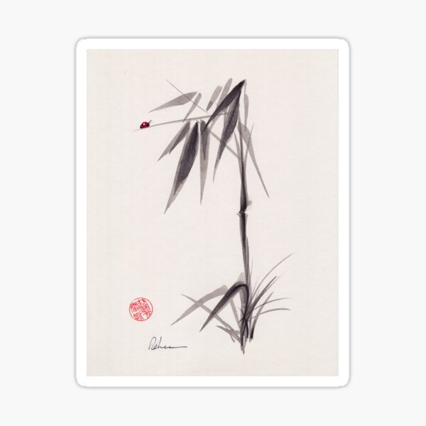 Aperçu de l'œuvre Miss Coccinelle - Sumie Coccinelle Encre Lavage Zen Peinture créée et vendue par Rebecca Rees.