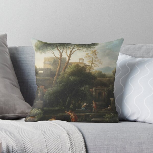 A Wooded Landscape with a Gothic Church Throw Pillow by Karl