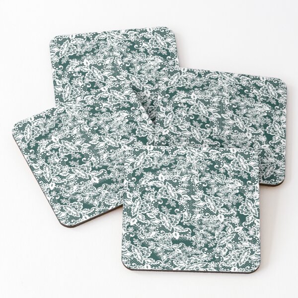 Item preview, White plant laces in dark green background  designed and sold by calmingchaos.