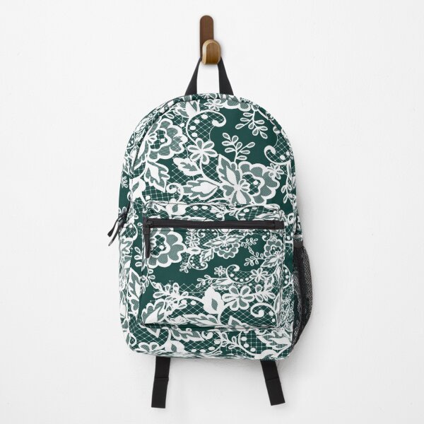 Item preview, White plant laces in dark green background  designed and sold by calmingchaos.