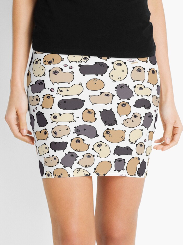 Thumbnail 1 of 4, Mini Skirt, Pug Life Doodle designed and sold by KiraKiraDoodles.