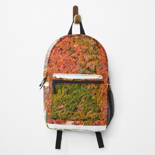 Item preview, wall with wooden windows and colorful creeper leafs autumn season designed and sold by goceris.