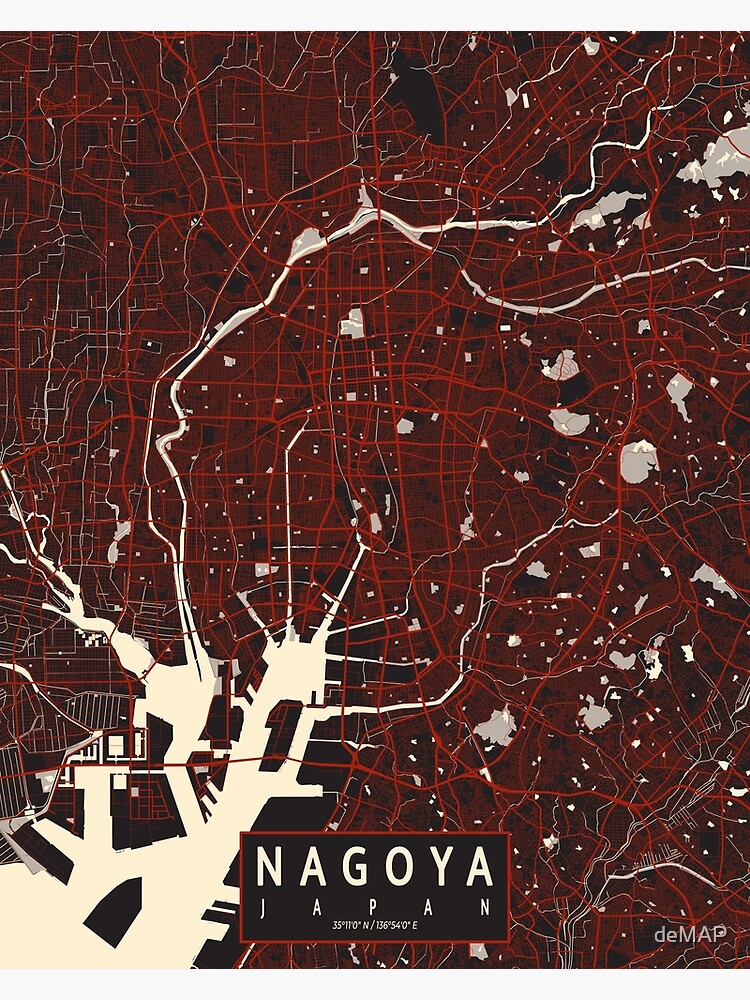 Nagoya City Map Of Japan Vector Poster For Sale By DeMAP Redbubble   Flat,750x,075,f Pad,750x1000,f8f8f8 