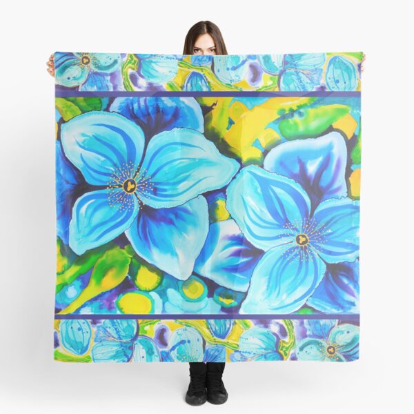 Blue Poppies 4 with Border Scarf