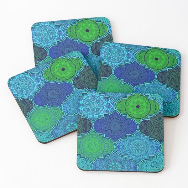 Item preview, Pin Blue Colorful Ethnic Indian Abstract Floral Tiles pattern designed and sold by Art-by-Geoff.