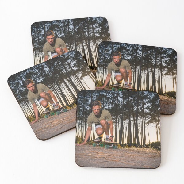 Item preview, Surf skater rolling by the pine forest at sunset designed and sold by homydesign.
