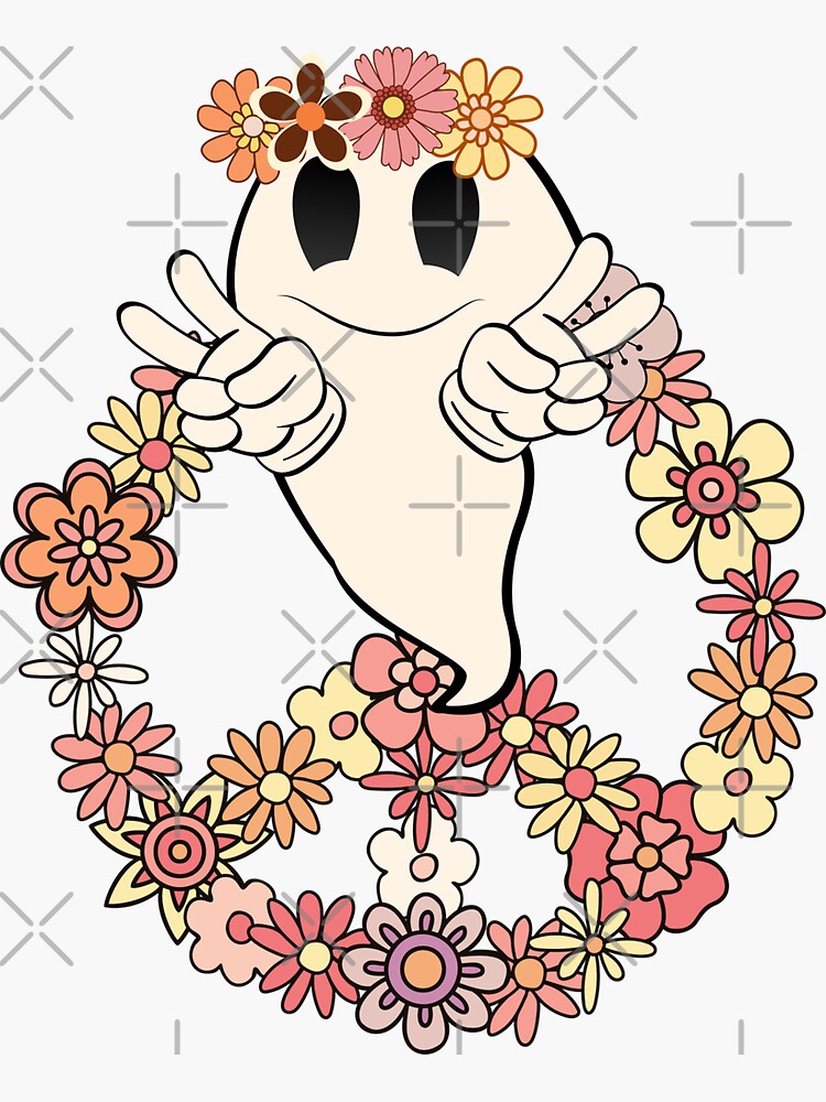 &ldquo;Cute Retro Ghost Peace Sign " Sticker for Sale by DanysWorld | Redbubble