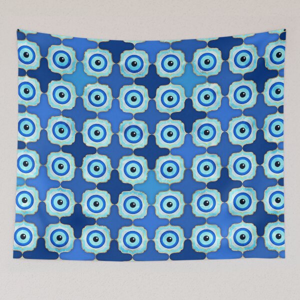Item preview, Evil Eye Tile Pattern -  Blue glass and silver designed and sold by k9printart.
