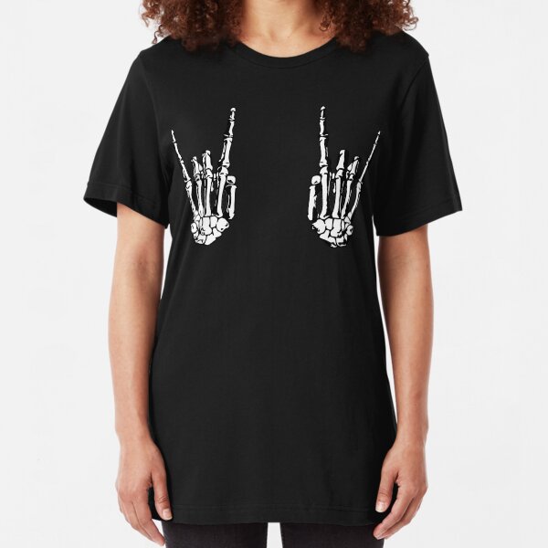 ROCK ON SKELETON HANDS Slim Fit T-Shirt