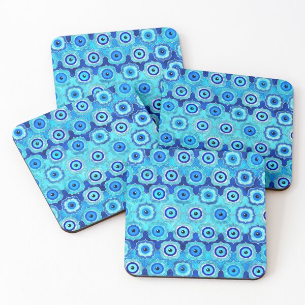Item preview, Evil Eye Tile Pattern -  Blue glass and silver designed and sold by k9printart.