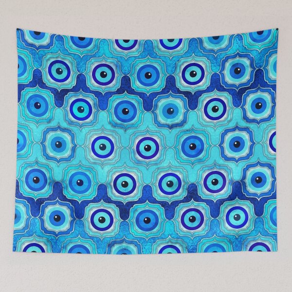 Item preview, Evil Eye Tile Pattern -  Blue glass and silver designed and sold by k9printart.