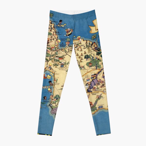 Vintage 1935 Maui island map - Hawaii map - fashion gift ideas for birthday - Christmas gift - Memorial day gift Leggings