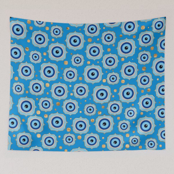 Item preview, Evil Eye Tile Pattern -  Blue and gold designed and sold by k9printart.