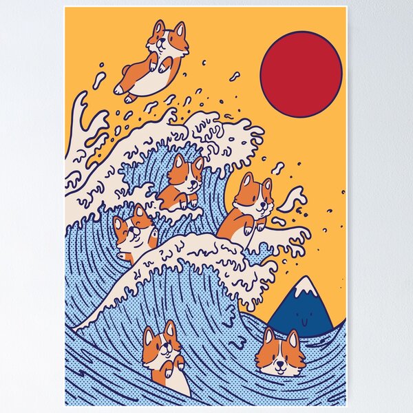 The great wave of Corgis - Cute Corgi Puppies Poster
