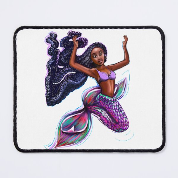 Item preview, mermaid with flowing braids 4, brown eyes curly Afro hair and caramel brown skin. Black mermaid designed and sold by Artonmytee.
