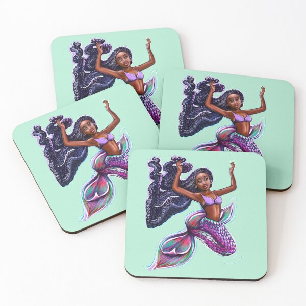 Item preview, mermaid with flowing braids 4, brown eyes curly Afro hair and caramel brown skin. Black mermaid designed and sold by Artonmytee.