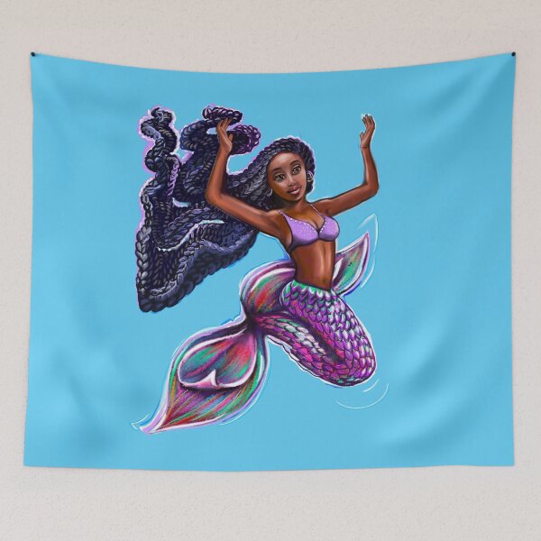 Item preview, mermaid with flowing braids 4, brown eyes curly Afro hair and caramel brown skin. Black mermaid designed and sold by Artonmytee.