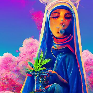 Artwork thumbnail, Our Lady of the Clouds - Cosmic Burning Bush 01 - Stoner Virgin Mary in the Sky by Anna R. Reyes