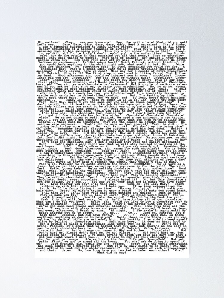 Póster «Spongebob Squarepants Chocolate con nueces Script» de MonocleOwl Redbubble