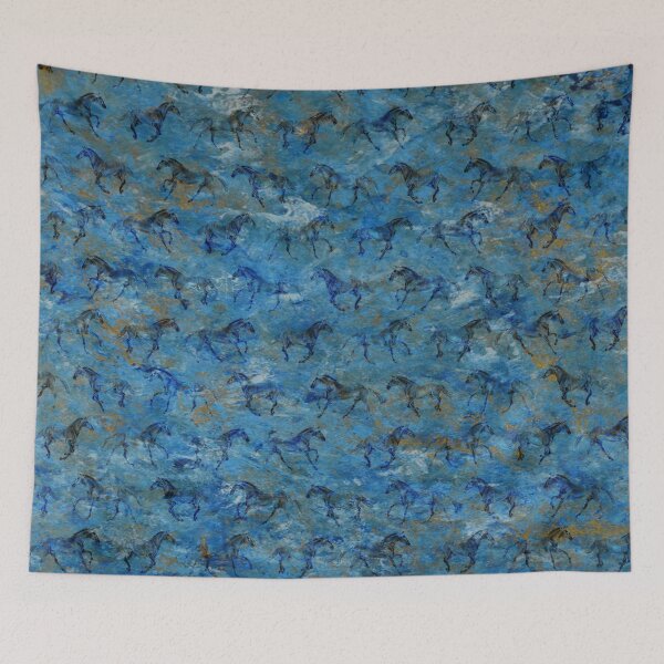 Item preview, Galloping horse 1 to 4 - pattern on blue gold marble background designed and sold by SylvieG18.