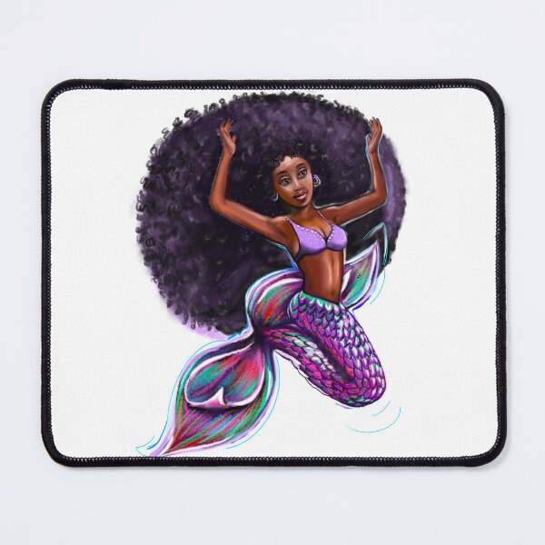 Item preview, mermaid with big Afro underwater, brown eyes curly Afro hair and caramel brown skin. Black mermaid designed and sold by Artonmytee.