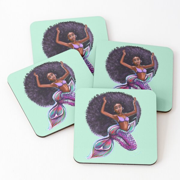 Item preview, mermaid with big Afro underwater, brown eyes curly Afro hair and caramel brown skin. Black mermaid designed and sold by Artonmytee.