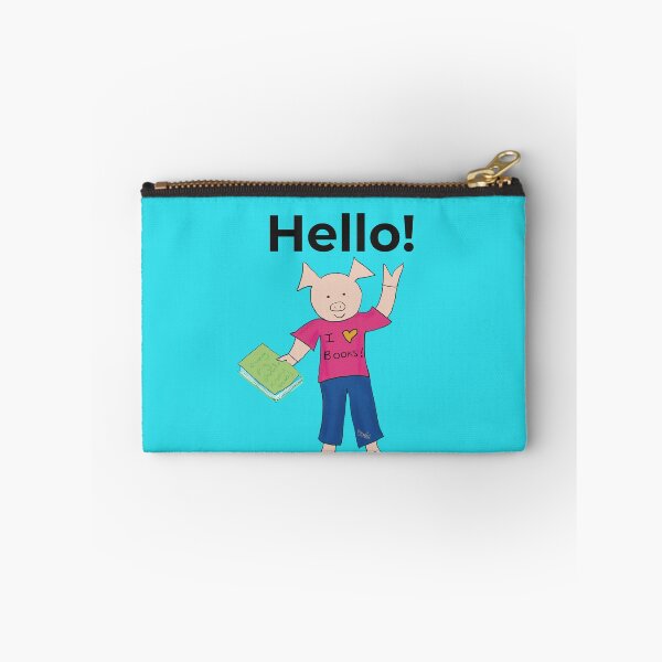 Item preview, Hello!  I love books and reading! Cute introvert pig, blue. Reading designed and sold by PiggingJapan.
