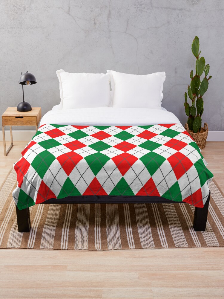 Argyle Gingham Diamond Pattern White Red and Green