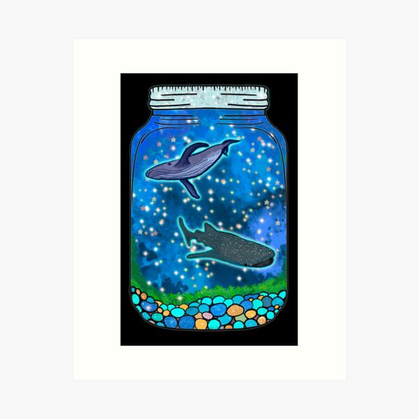 Star Whale Terrarium Blue Sea, Jar No. 10 Art Print
