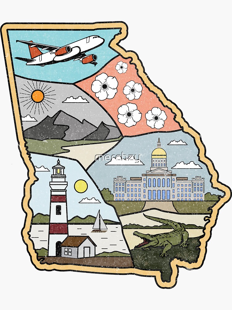 Georgia Map - Vintage Atlanta Macon Savannah GA Souvenir" Sticker 