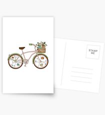 Retro bicycle with karzinkoy for flowers Postcards