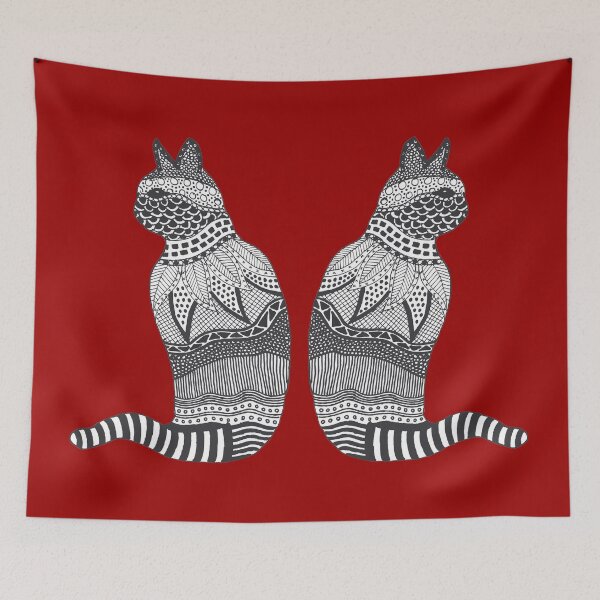 Item preview, Black and White Cat Design on a Red Background designed and sold by Jan Palmer.
