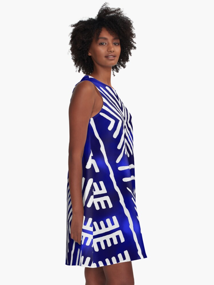 "Blue African Mud Cloth Design" ALine Dress for Sale by funkyvibes
