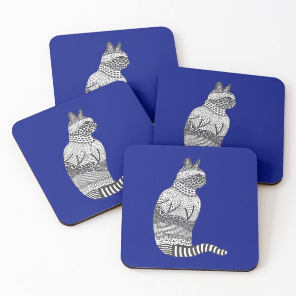 Item preview, Black and White Cat Design on Blue Background designed and sold by Jan Palmer.