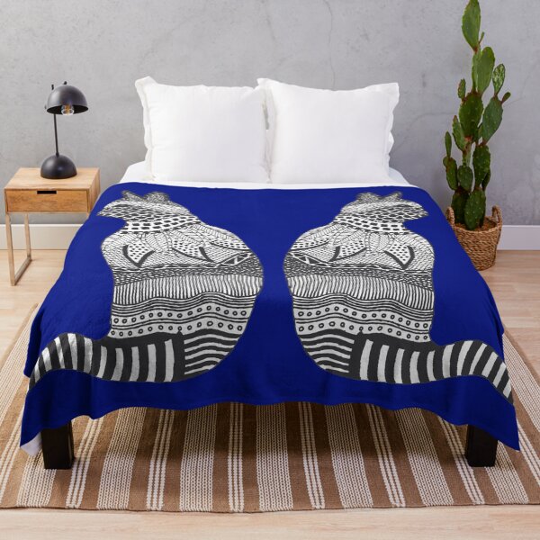 Item preview, Black and White Cat Design on Blue Background designed and sold by Jan Palmer.