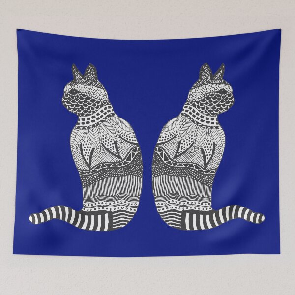 Item preview, Black and White Cat Design on Blue Background designed and sold by Jan Palmer.