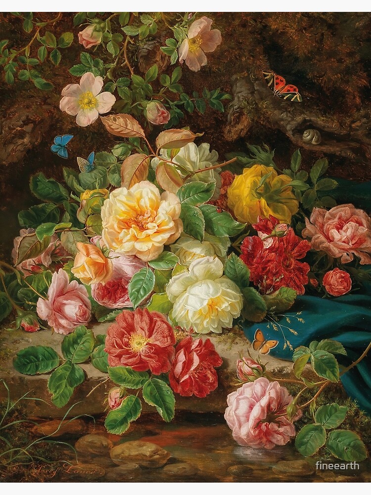 Still Life with Roses and Butterflies by Josef Lauer