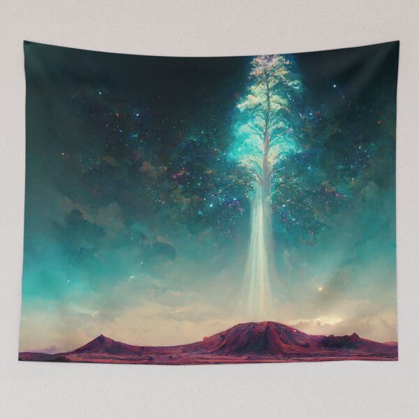 Item preview, Cosmic Tree of Life ascends into Space from a Desert Landscape designed and sold by DistilledFuture.