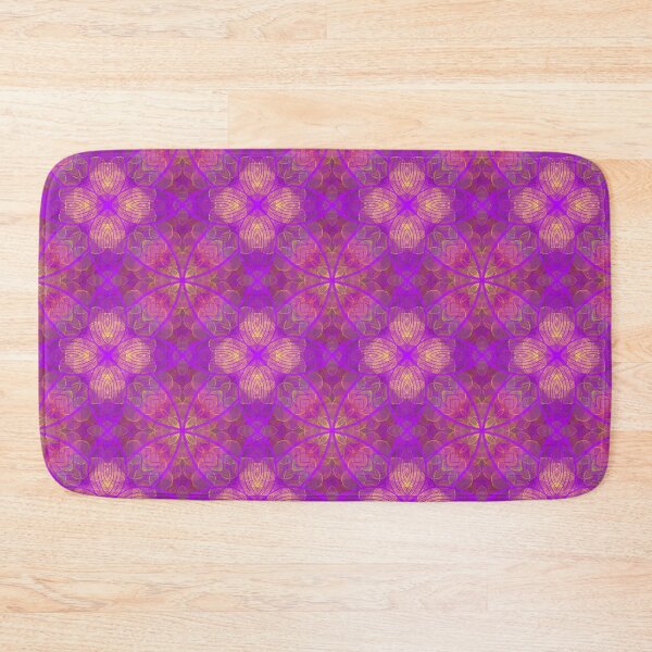 Item preview, Plethora of green and yellow circles, purple background, unique hand drawn flower and leaf, geometric repeating pattern - WelshDesigns designed and sold by welshdesigns.