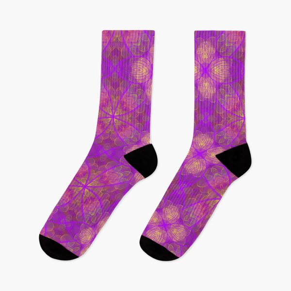 Item preview, Plethora of green and yellow circles, purple background, unique hand drawn flower and leaf, geometric repeating pattern - WelshDesigns designed and sold by welshdesigns.