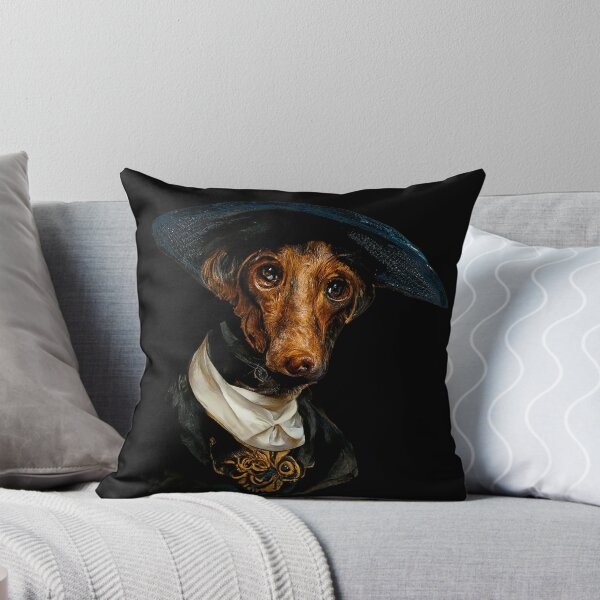 Portrait dachshund in baroque style Throw Pillow