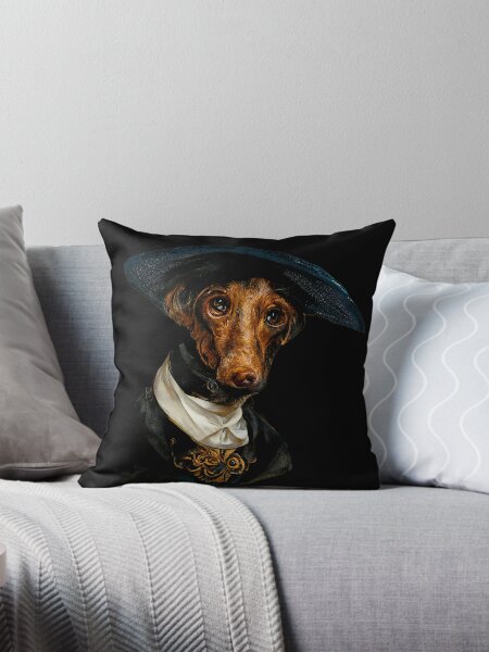 Portrait dachshund in baroque style Throw Pillow